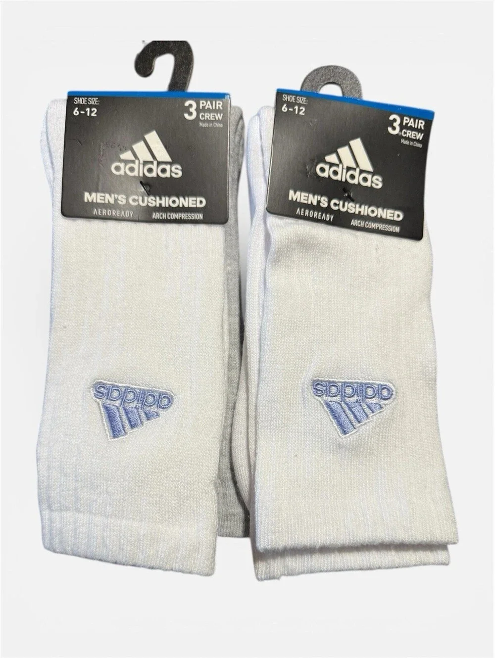 2 Sets Of Adidas Cushion 3 Pair Crew Socks White Gray Navy Men’s Size 6-12 NWT